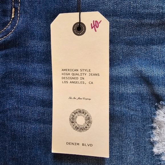 Denim Blvd Distressed Rhinestone Beaded Mini Skirt - Picture 5 of 8